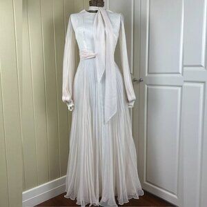 Vintage Elegant Dresses Pink Pleated Long Sleeve Prom Wedding Dresses